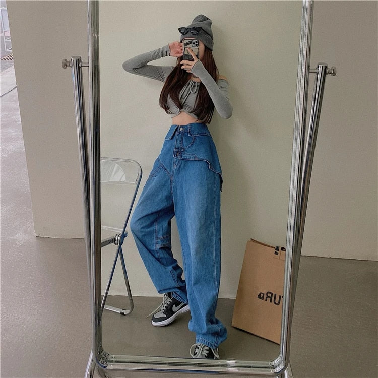 Blue Vintage Casual Patchwork Pants - INTOHYPEZONE