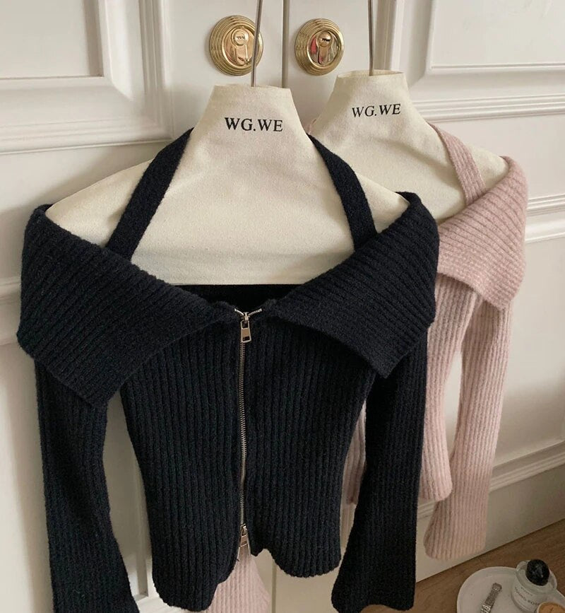 Halterneck Knitted Sweater - INTOHYPEZONE