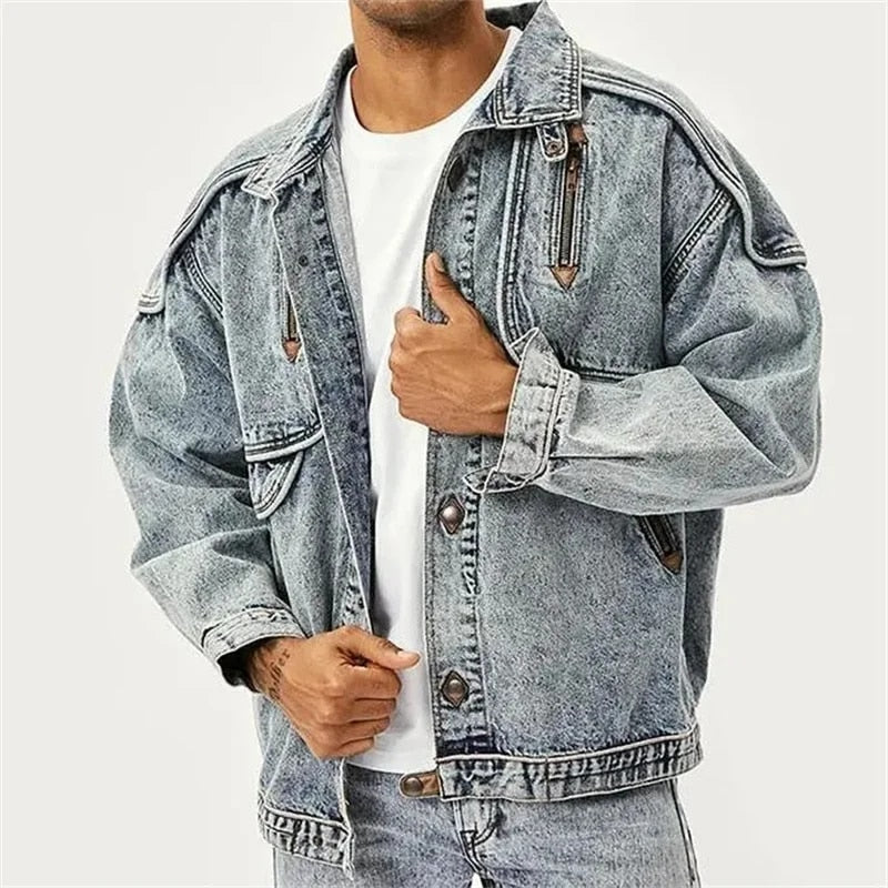Washed Button Down Blue Denim Jacket - INTOHYPEZONE