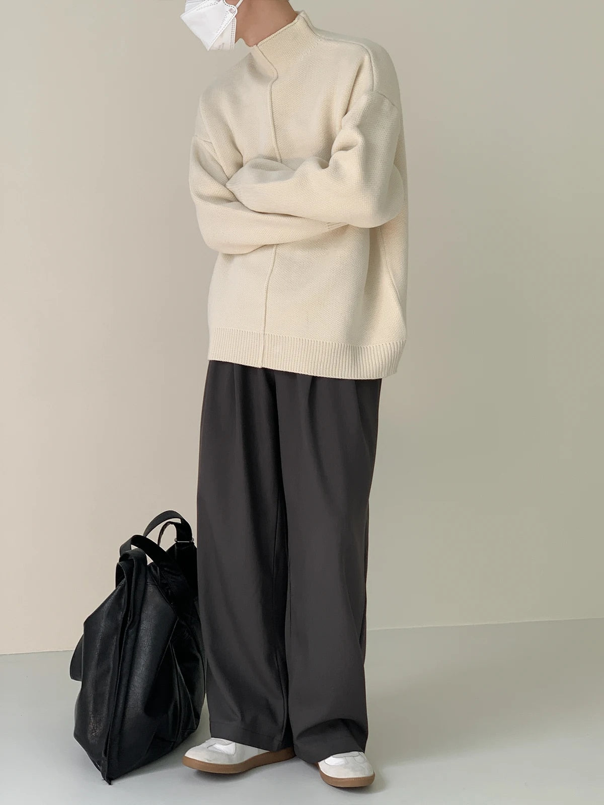Mock Neck Pleated Pullover Sweater - INTOHYPEZONE