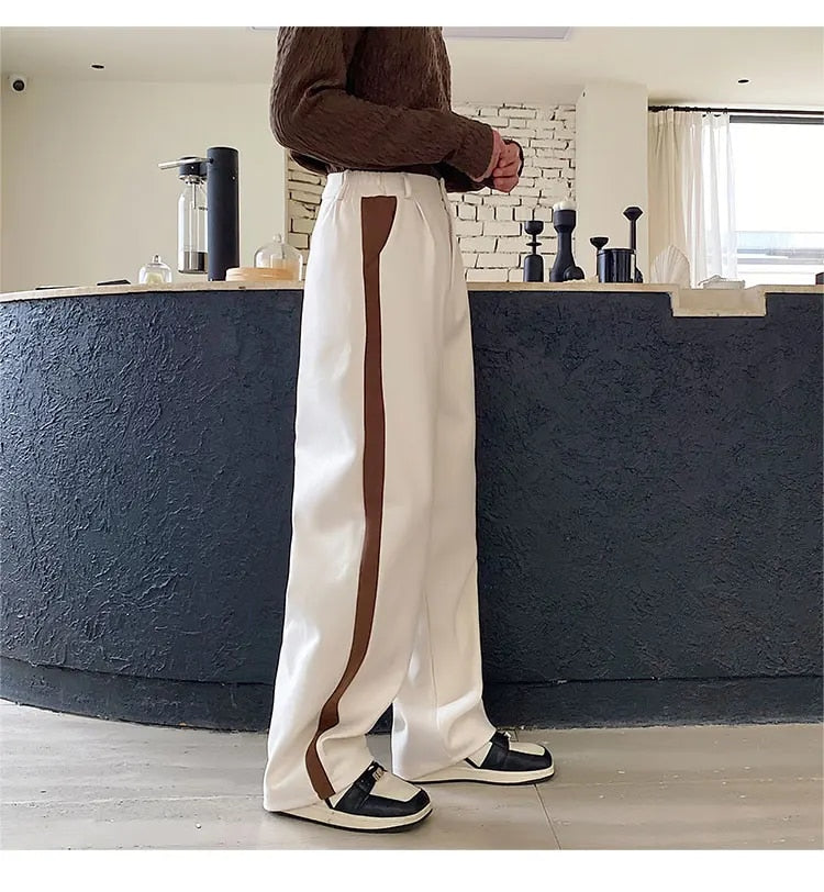 Wool Contrast Color Straight Leg Trousers - INTOHYPEZONE