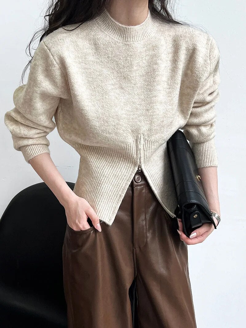 O-Neck Zipper Long Sleeved Sweater - INOTHYPEZONE