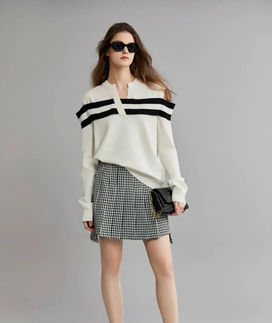 Loose Fit Striped Print Knitwear Top - INTOHYPEZONE