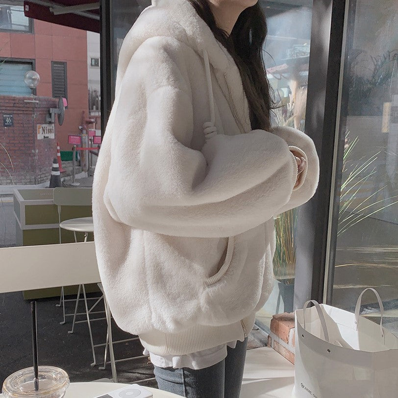 Big Pocket Plush Hooded Fashion Jacket - INTOHYPEZONE