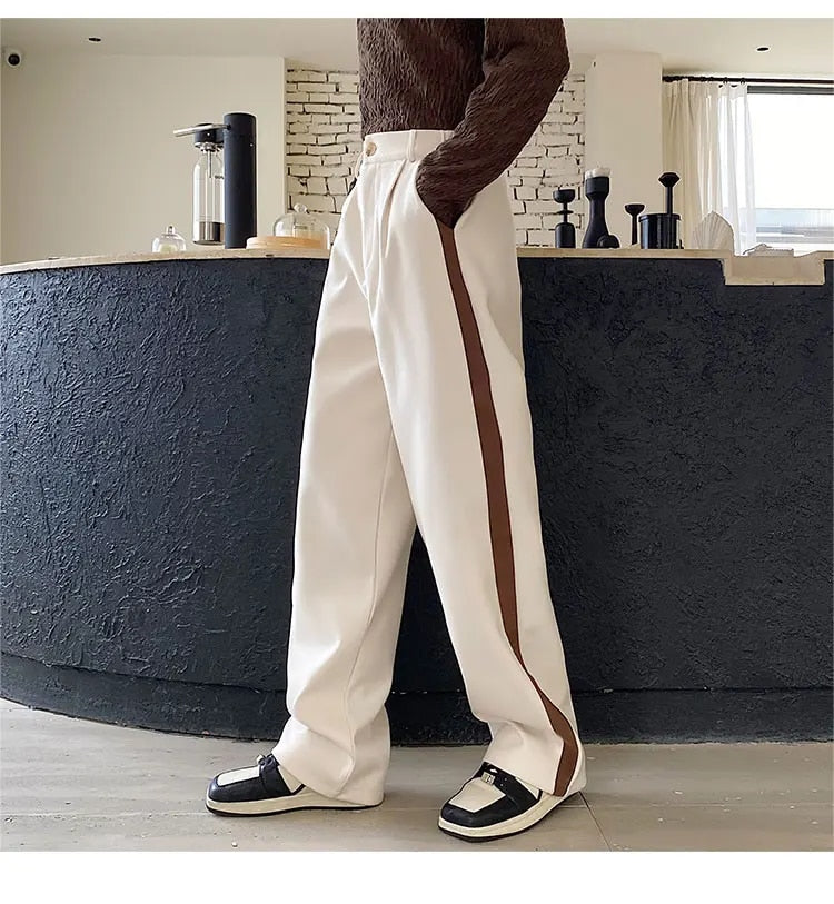 Wool Contrast Color Straight Leg Trousers - INTOHYPEZONE