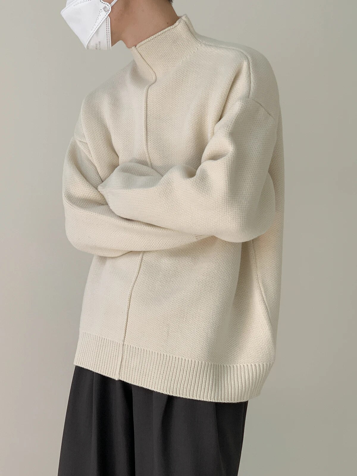 Mock Neck Pleated Pullover Sweater - INTOHYPEZONE