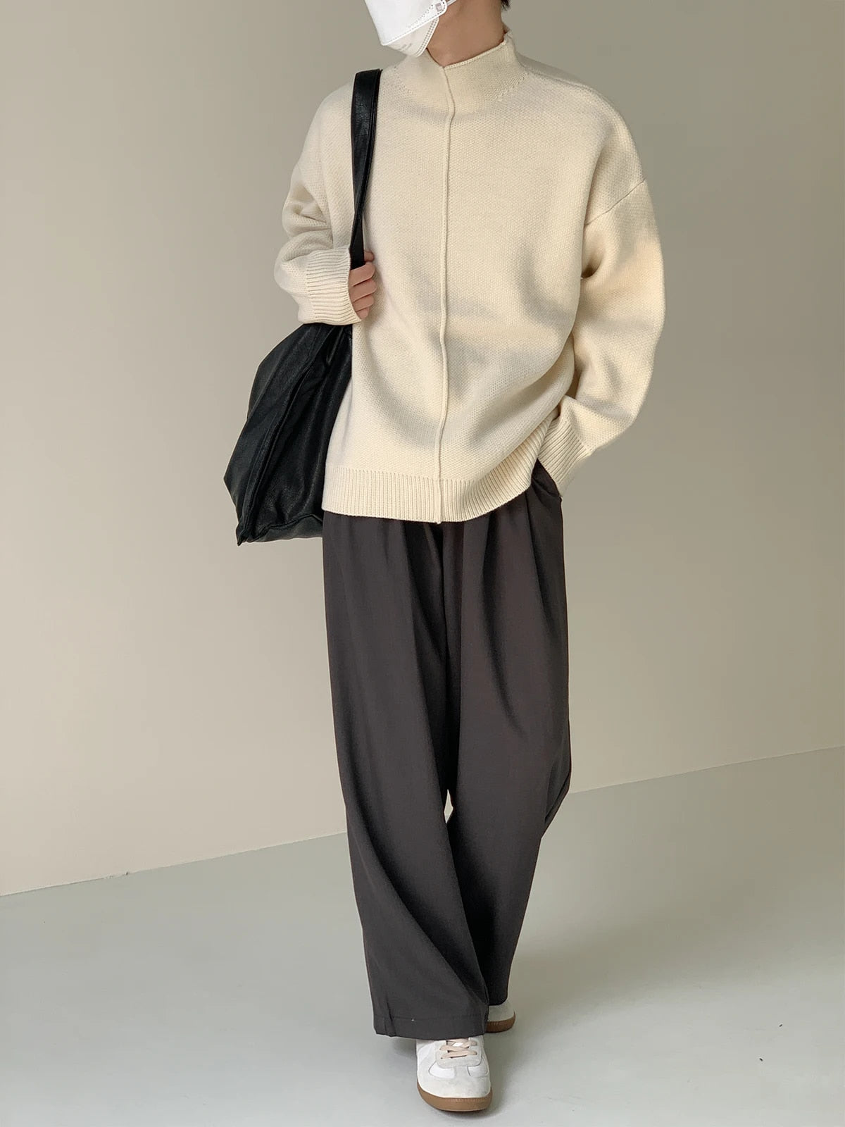 Mock Neck Pleated Pullover Sweater - INTOHYPEZONE