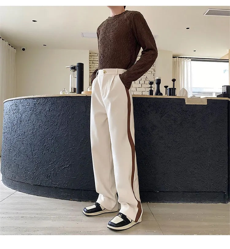 Wool Contrast Color Straight Leg Trousers - INTOHYPEZONE