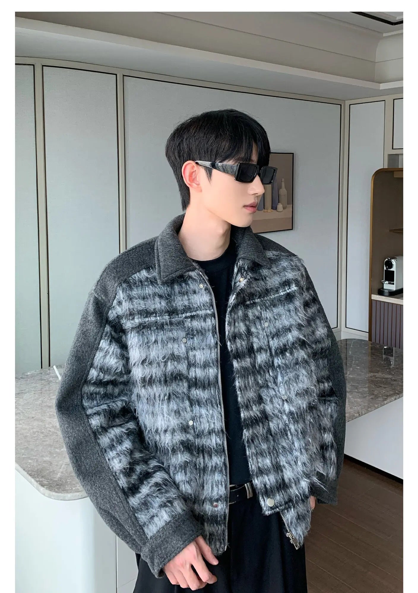 Plaid Woolen Lapel Patchwork Jacket - INTOHYPEZONE