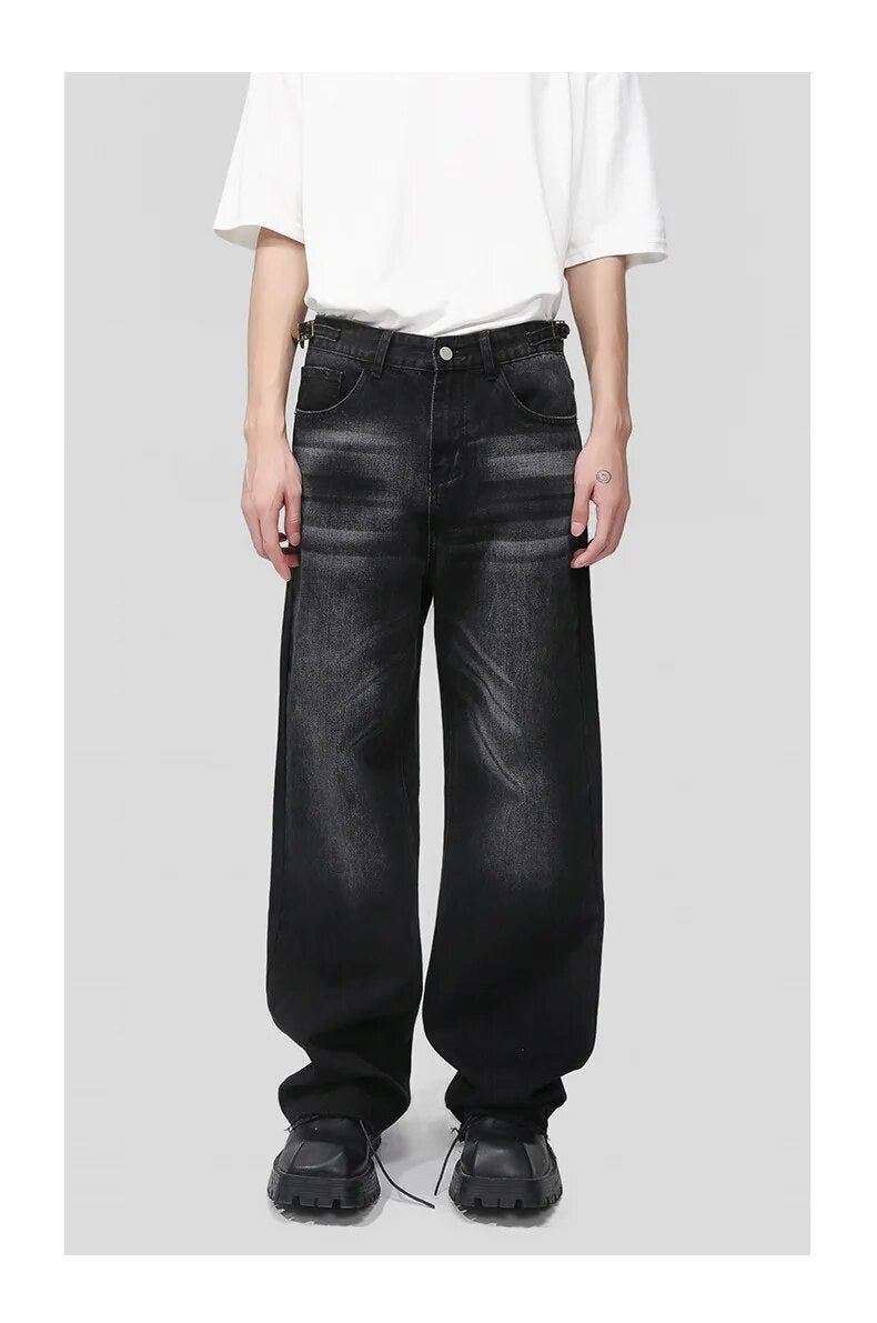 Washed Ragged Hem Straight Leg Denim Jeans - INTOHYPEZONE