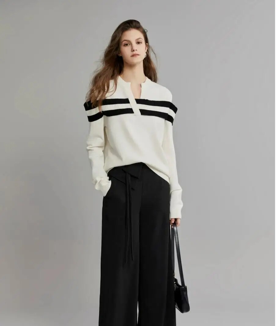 Loose Fit Striped Print Knitwear Top - INTOHYPEZONE