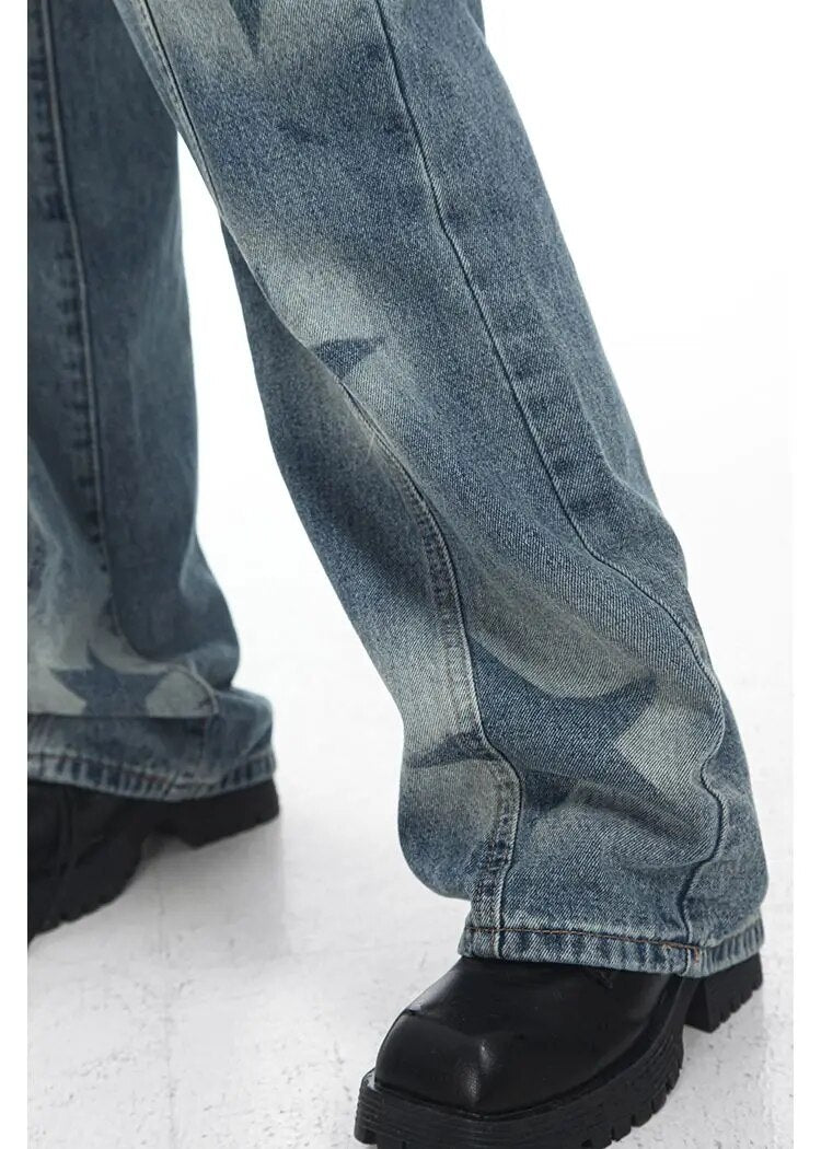 High Waist Star Print Denim Pants - INTOYPEZONE