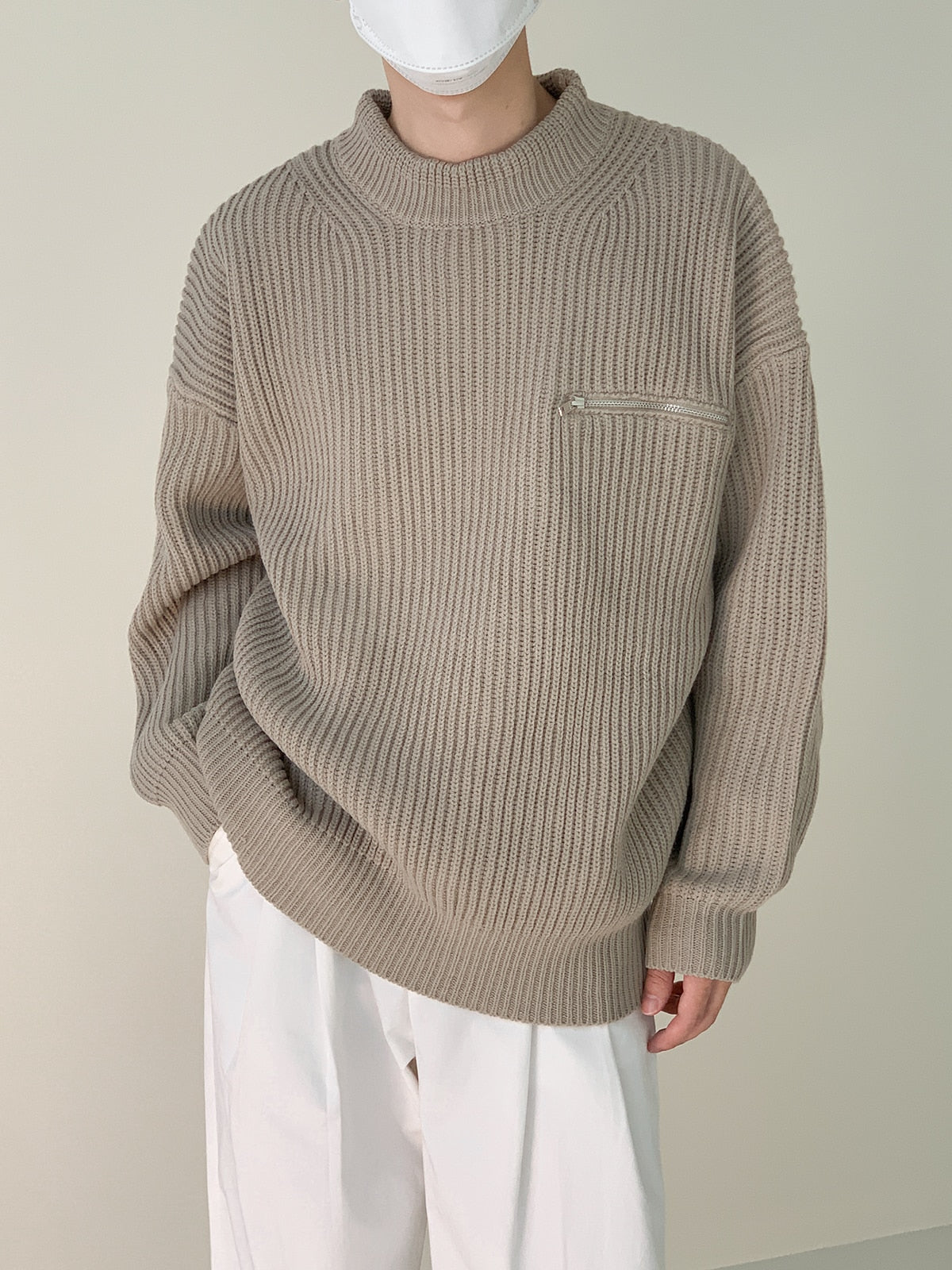 Stand Collar Zipper Knitted Sweater - INTOHYPEZONE