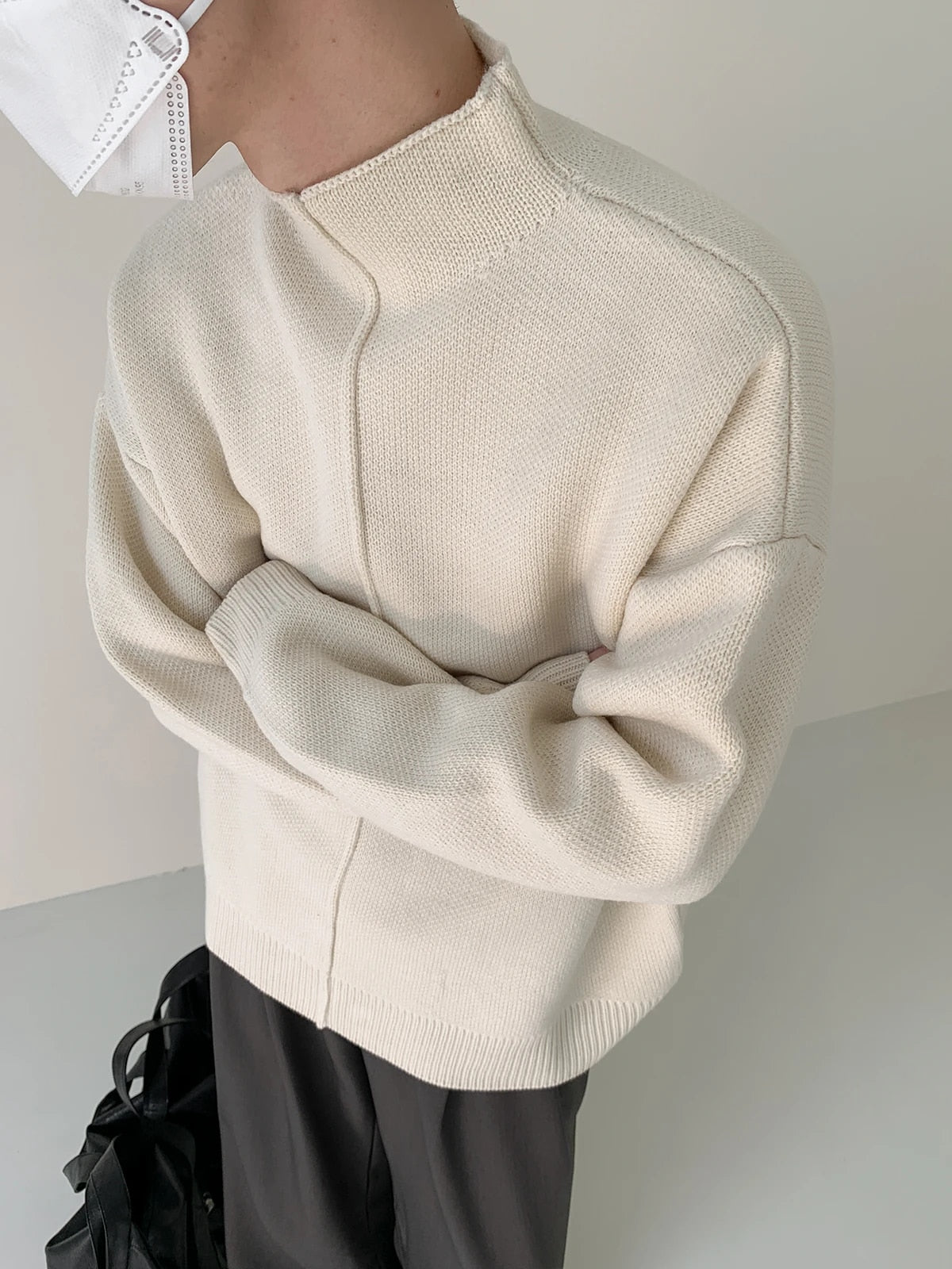 Mock Neck Pleated Pullover Sweater - INTOHYPEZONE
