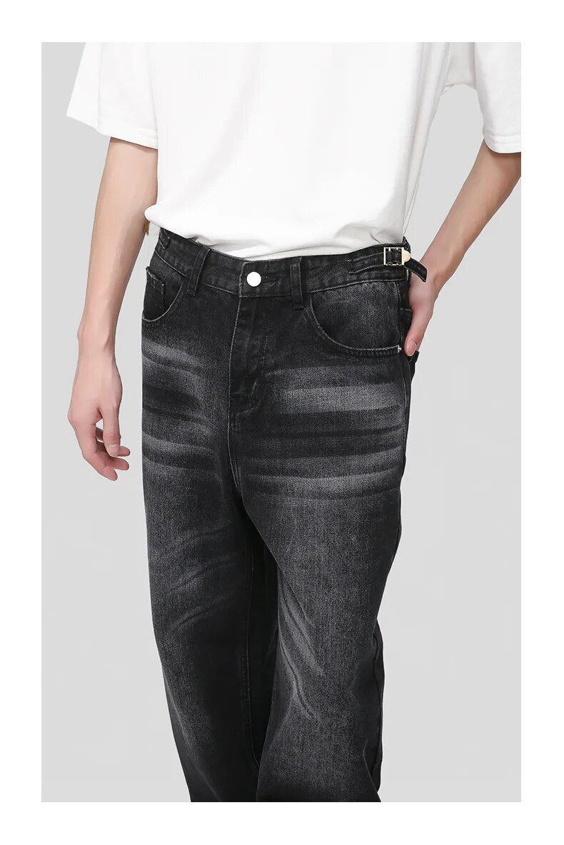 Washed Ragged Hem Straight Leg Denim Jeans - INTOHYPEZONE