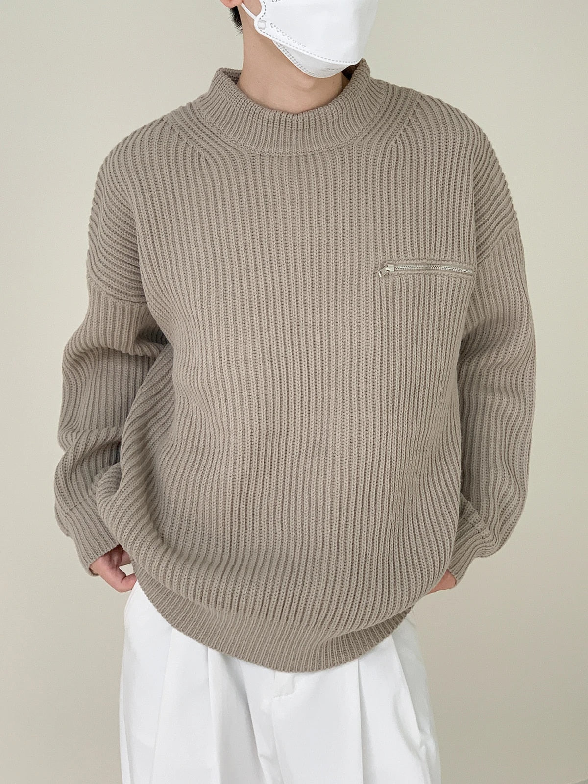 Stand Collar Zipper Knitted Sweater - INTOHYPEZONE