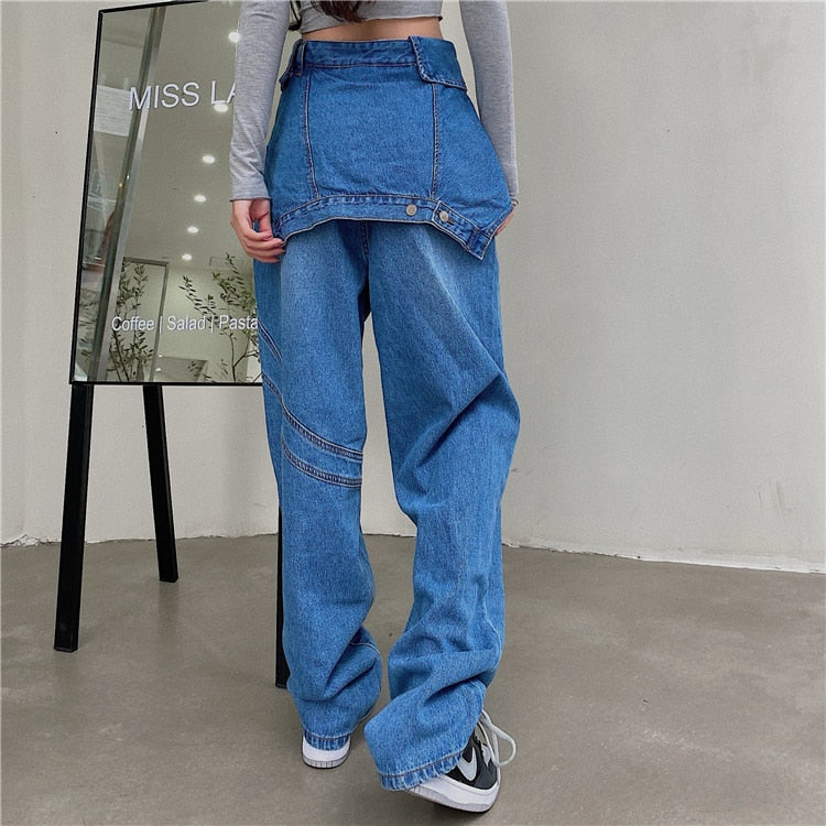 Blue Vintage Casual Patchwork Pants - INTOHYPEZONE