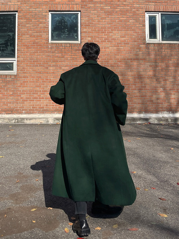 Dark Green Long Woolen Coat - INTOHYPEZONE