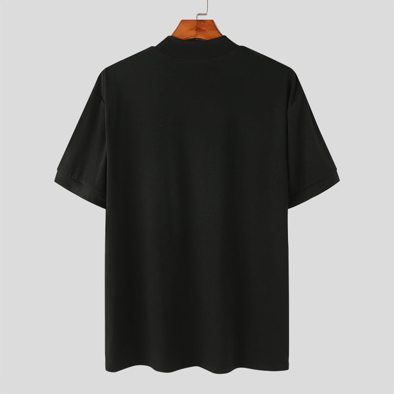 Short-Sleeve Mock Neck Knitted T shirt by INTOHYPEZONE SUMMER