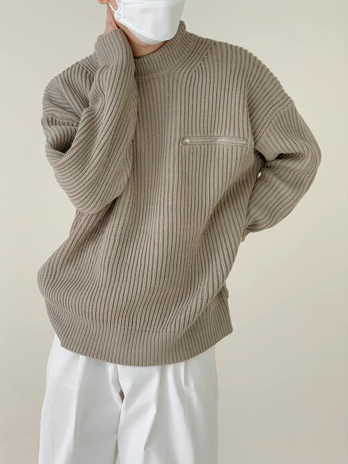 Stand Collar Zipper Knitted Sweater - INTOHYPEZONE