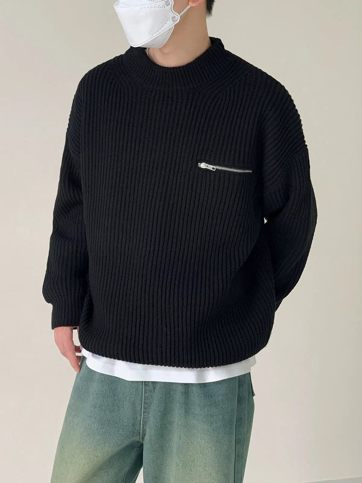 Stand Collar Zipper Knitted Sweater - INTOHYPEZONE