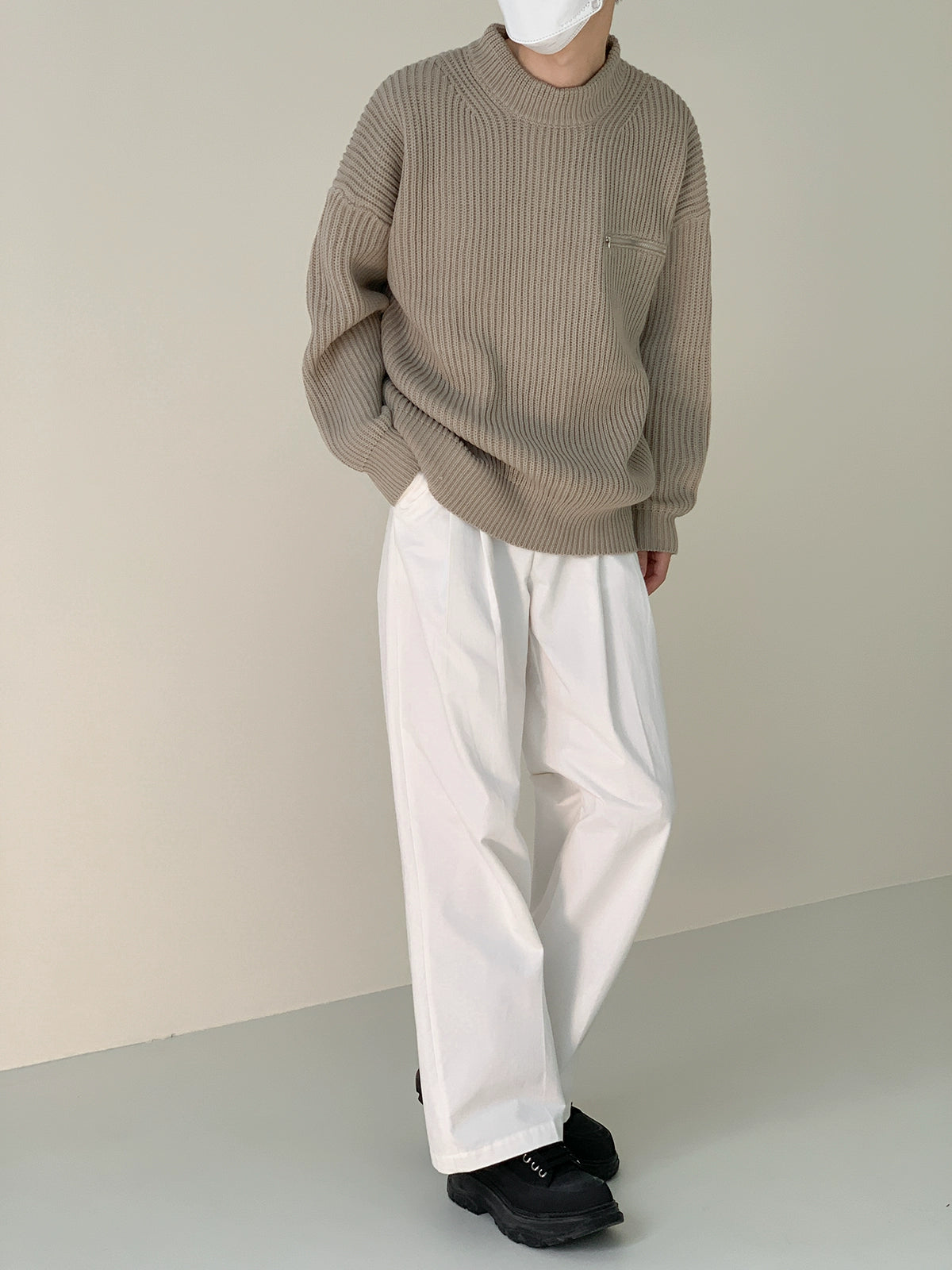 Stand Collar Zipper Knitted Sweater - INTOHYPEZONE