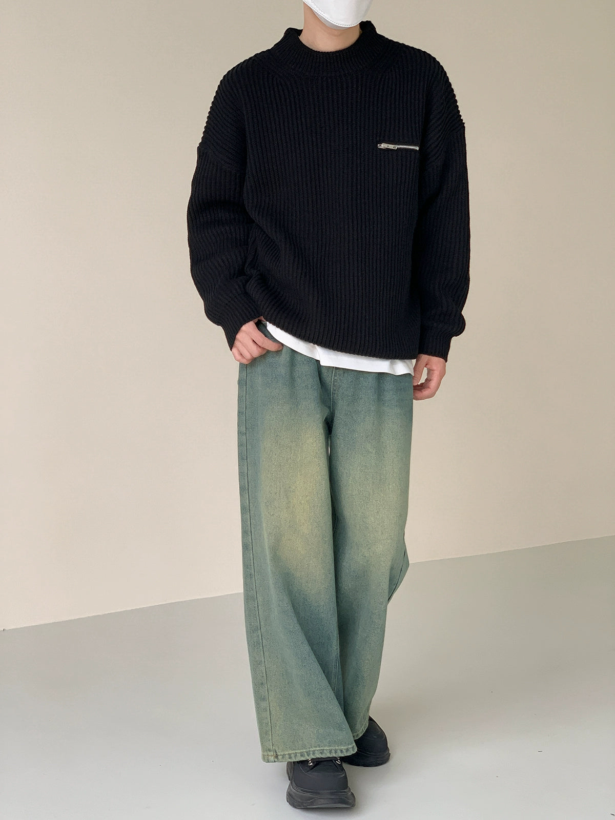 Stand Collar Zipper Knitted Sweater - INTOHYPEZONE