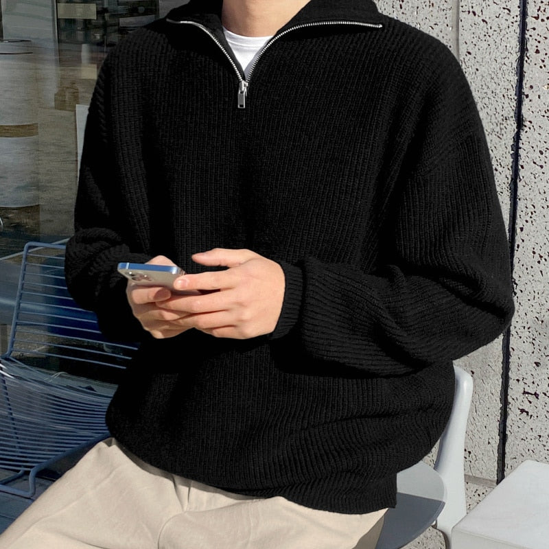 ZIPPER COLLAR KNITTED PULLOVER - INTOHYPEZONE
