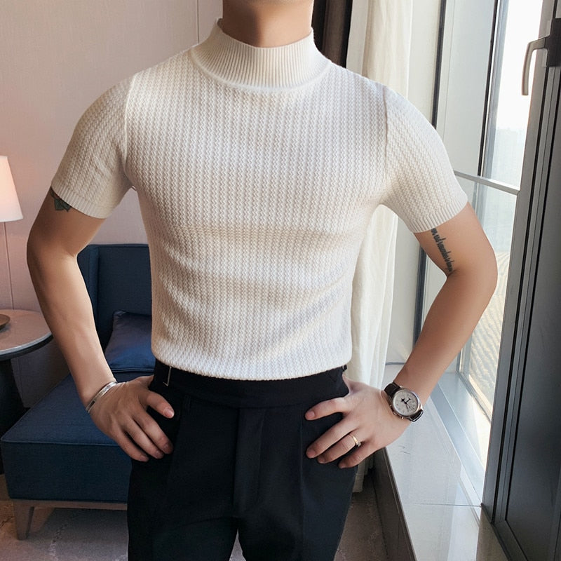Short Sleeve Turtleneck Knit Pullover