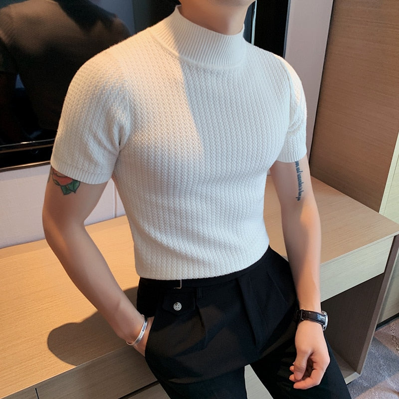 Short Sleeve Turtleneck Knit Pullover