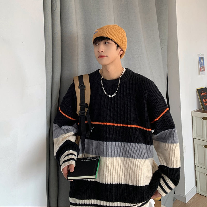 LOOSE STRIPED KNITTED SWEATER - INTOHYPEZONE