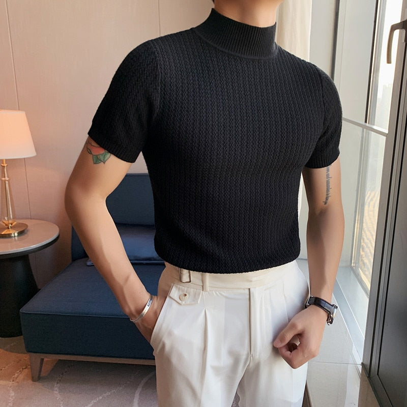 Short Sleeve Turtleneck Knit Pullover