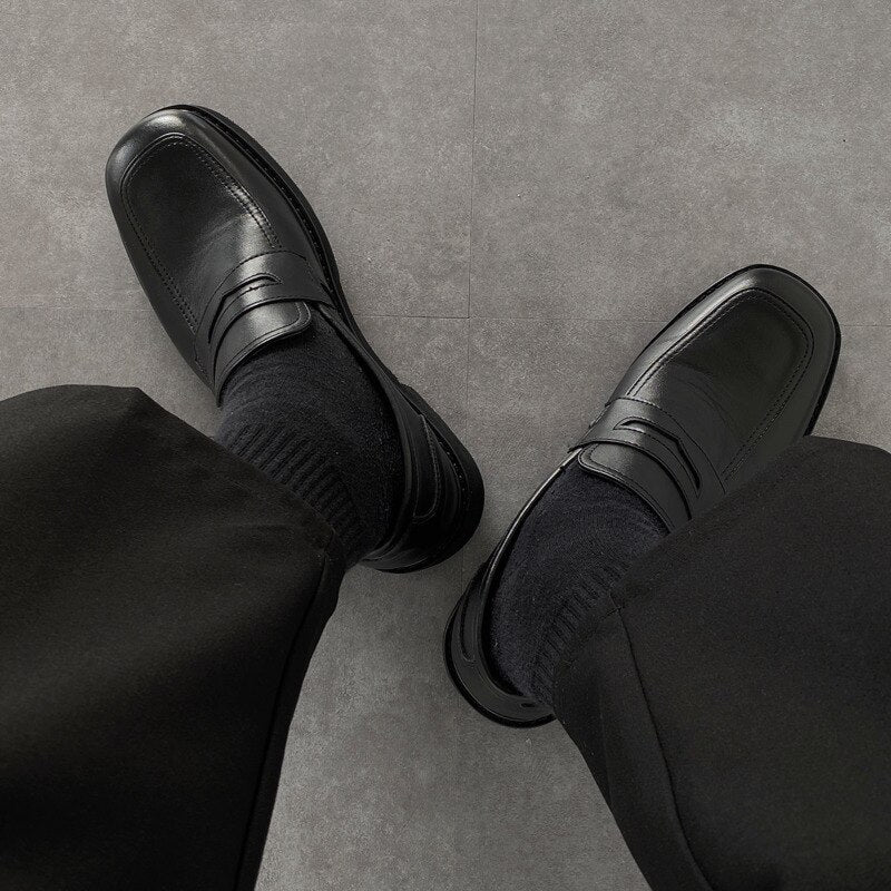 BRITISH LEATHER SQUARE LOAFERS WITH HEIGHT INCEREASE - INTOHYPEZONE