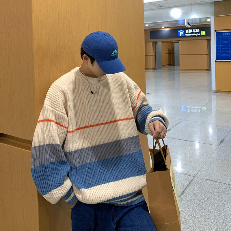 LOOSE STRIPED KNITTED SWEATER - INTOHYPEZONE