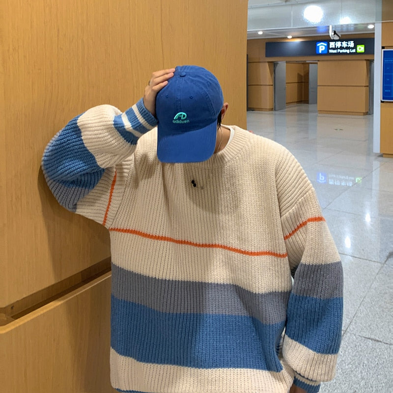 LOOSE STRIPED KNITTED SWEATER - INTOHYPEZONE