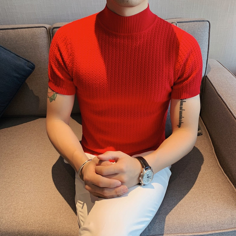 Short Sleeve Turtleneck Knit Pullover