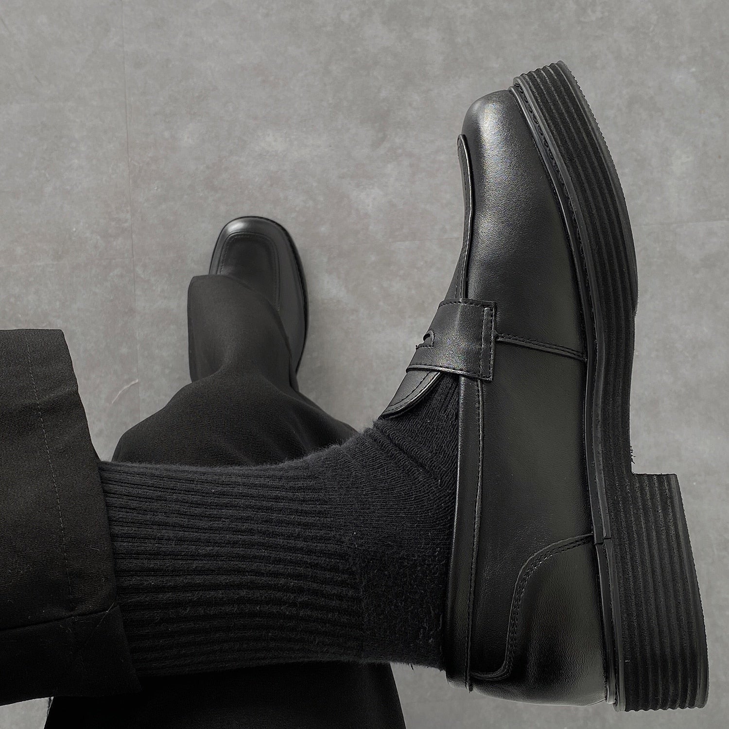 BRITISH LEATHER SQUARE LOAFERS WITH HEIGHT INCEREASE - INTOHYPEZONE