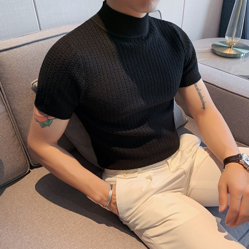 Short Sleeve Turtleneck Knit Pullover