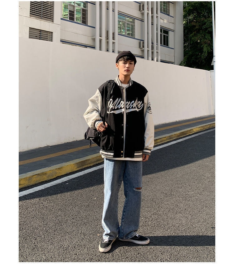 LETTER EMBROIDERY VARSITY JACKET - INTOHYPEZONE