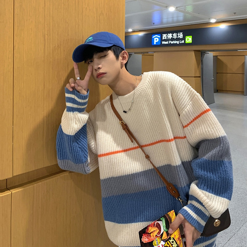 LOOSE STRIPED KNITTED SWEATER - INTOHYPEZONE
