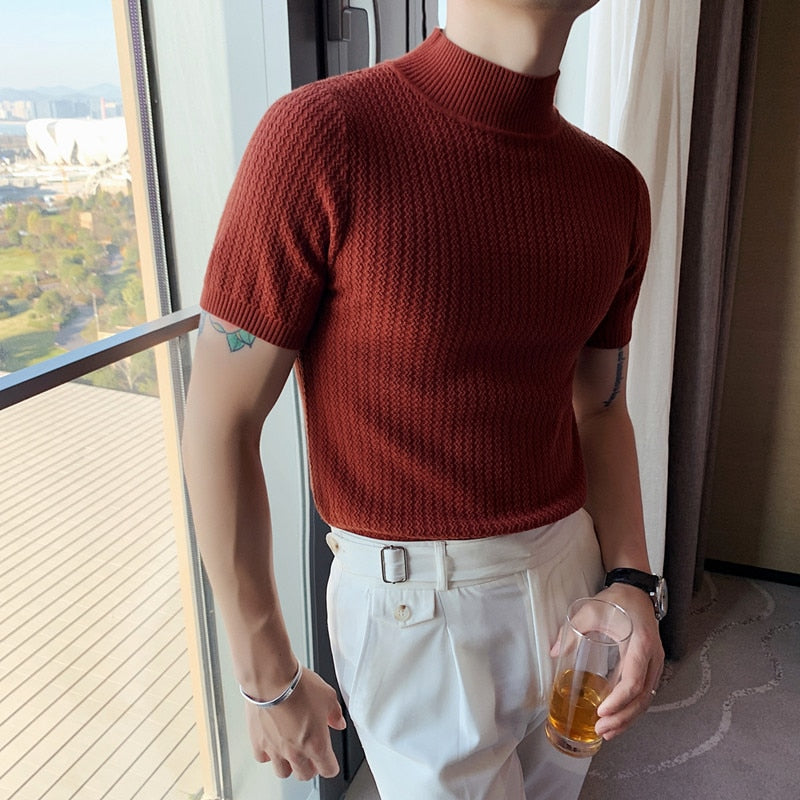 Short Sleeve Turtleneck Knit Pullover