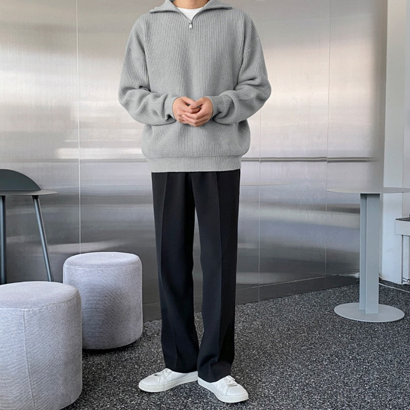 ZIPPER COLLAR KNITTED PULLOVER - INTOHYPEZONE