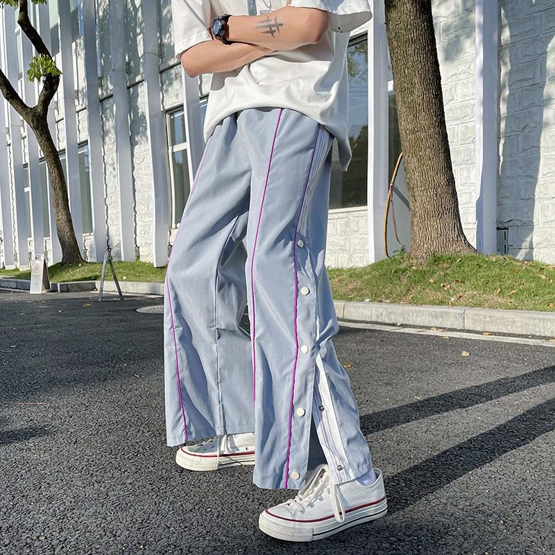 SNAP BUTTON WIDE LEG PANTS - INTOHYPEZONE
