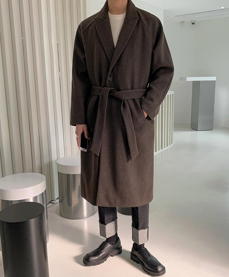 BELTED SINGLE-BREASTED WOOLEN TRENCH COAT - INTOHYPEZONE