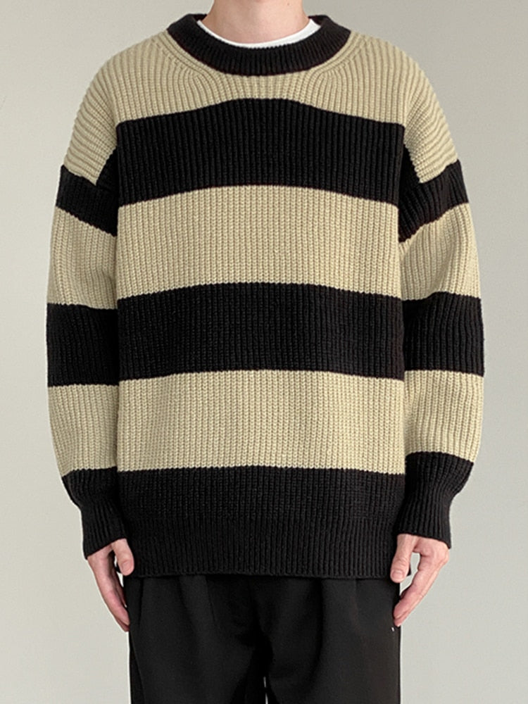 CREWNECK STRIPED KNIT SWEATER - INTOHYPEZONE