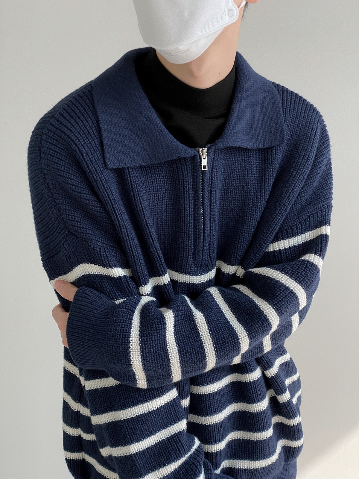 HALF ZIPPER STRIPED SWEATER - INTOHYPEZONE