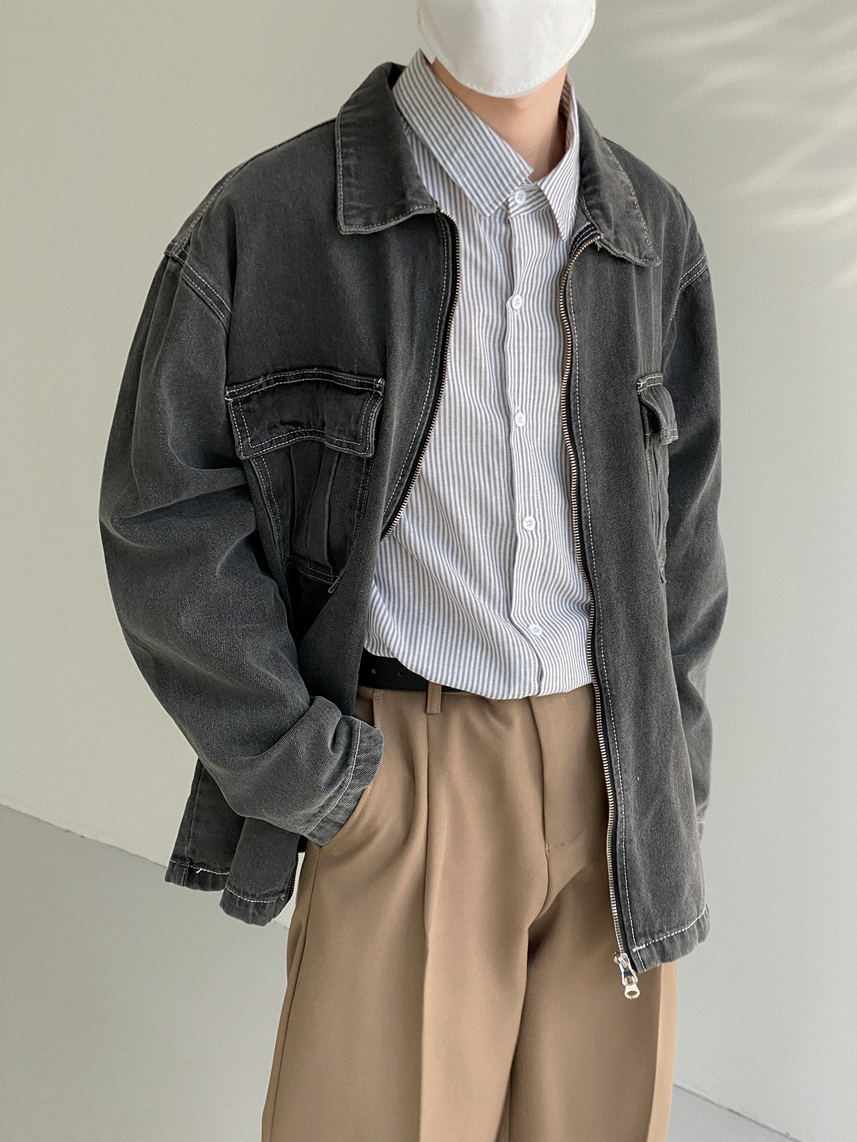WASHED ZIPPED DENIM JACKET - INTOHYPEZONE