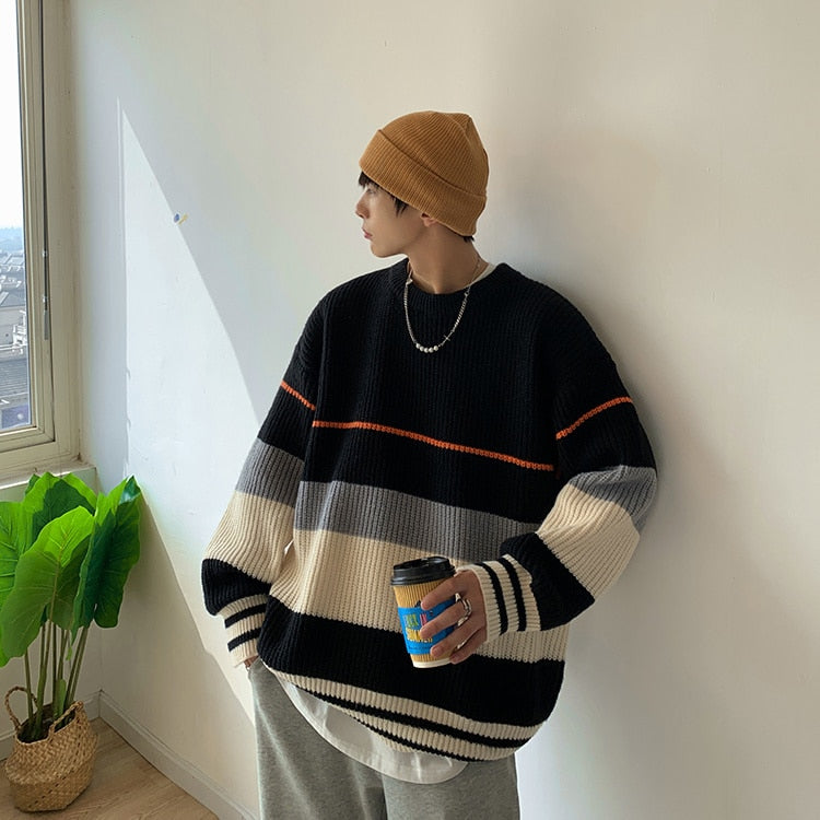 LOOSE STRIPED KNITTED SWEATER - INTOHYPEZONE