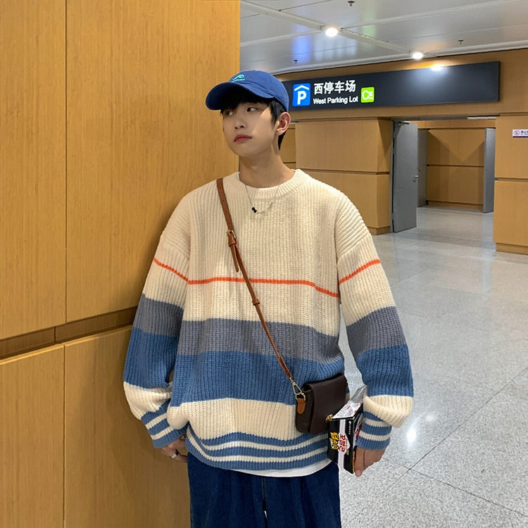 LOOSE STRIPED KNITTED SWEATER - INTOHYPEZONE
