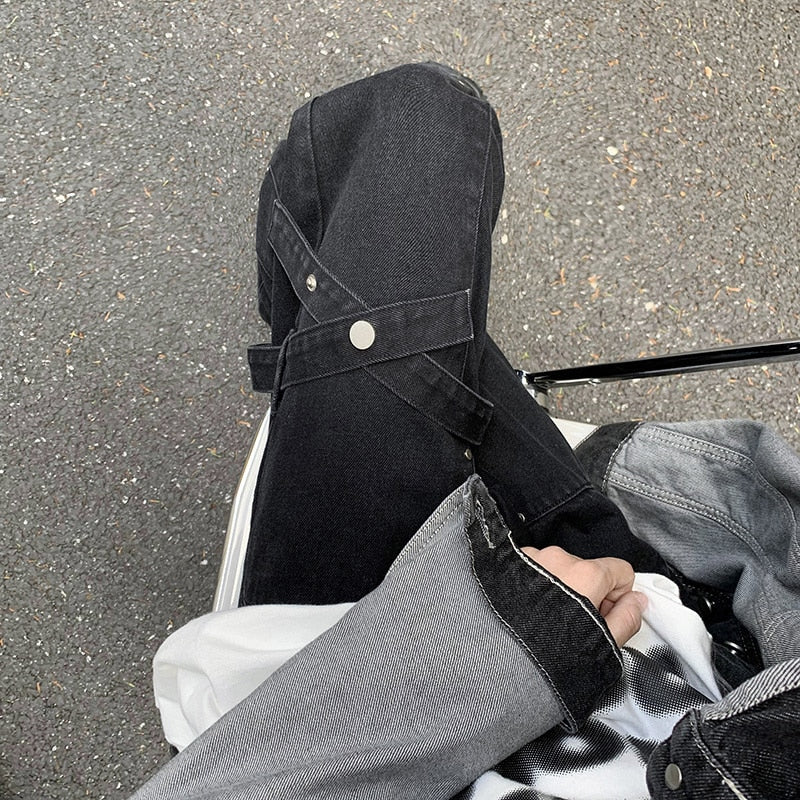 KNEE STRAP DENIM PANTS - INTOHYPEZONE